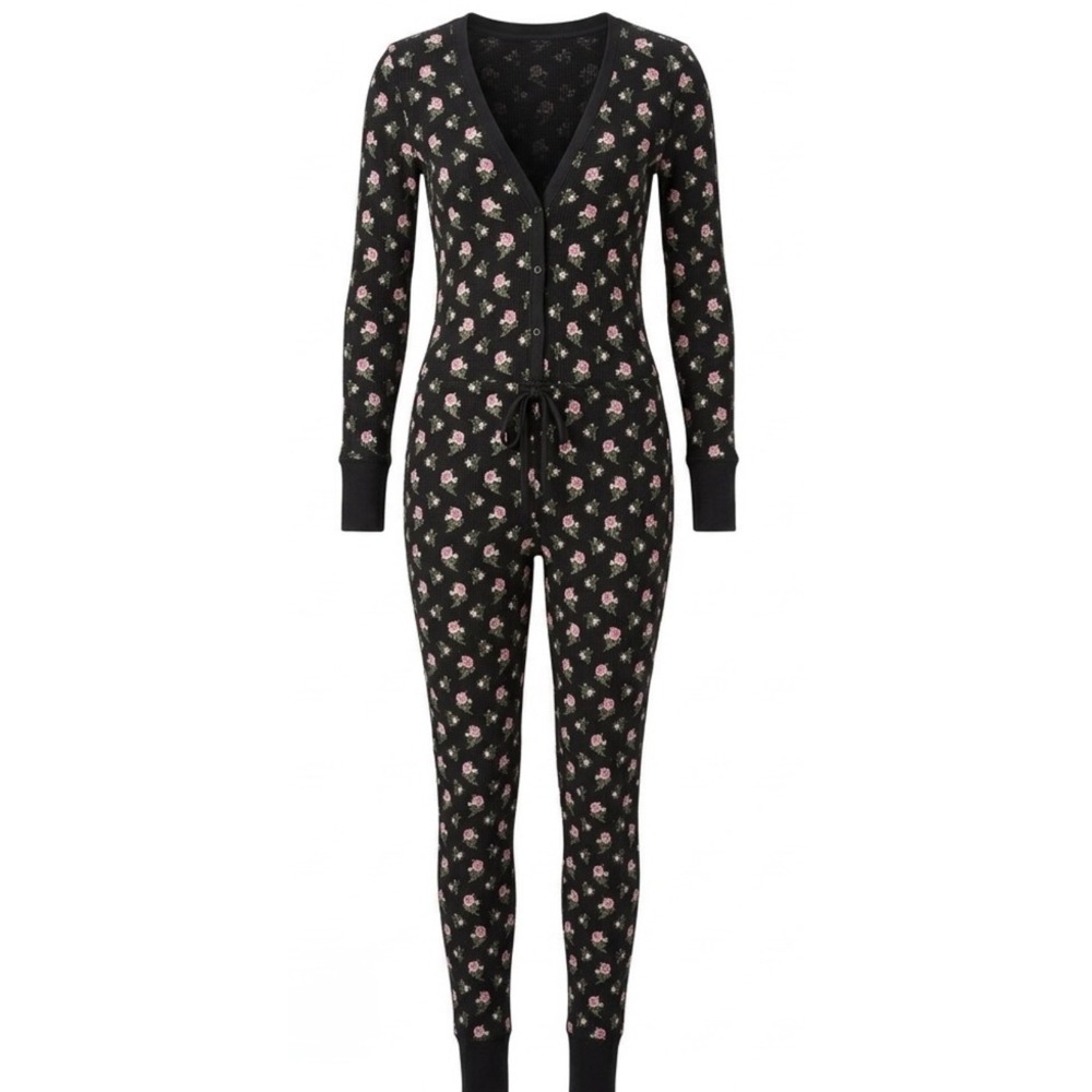 Victoria's Secret Floral One Piece Pajama XL Thermal Waffle Knit
